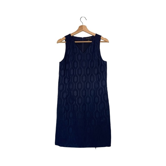 Banana Republic Sleeveless Diamond Jacquard Shift Dress Deep Sea Blue - Size 4 - Picture 4 of 11